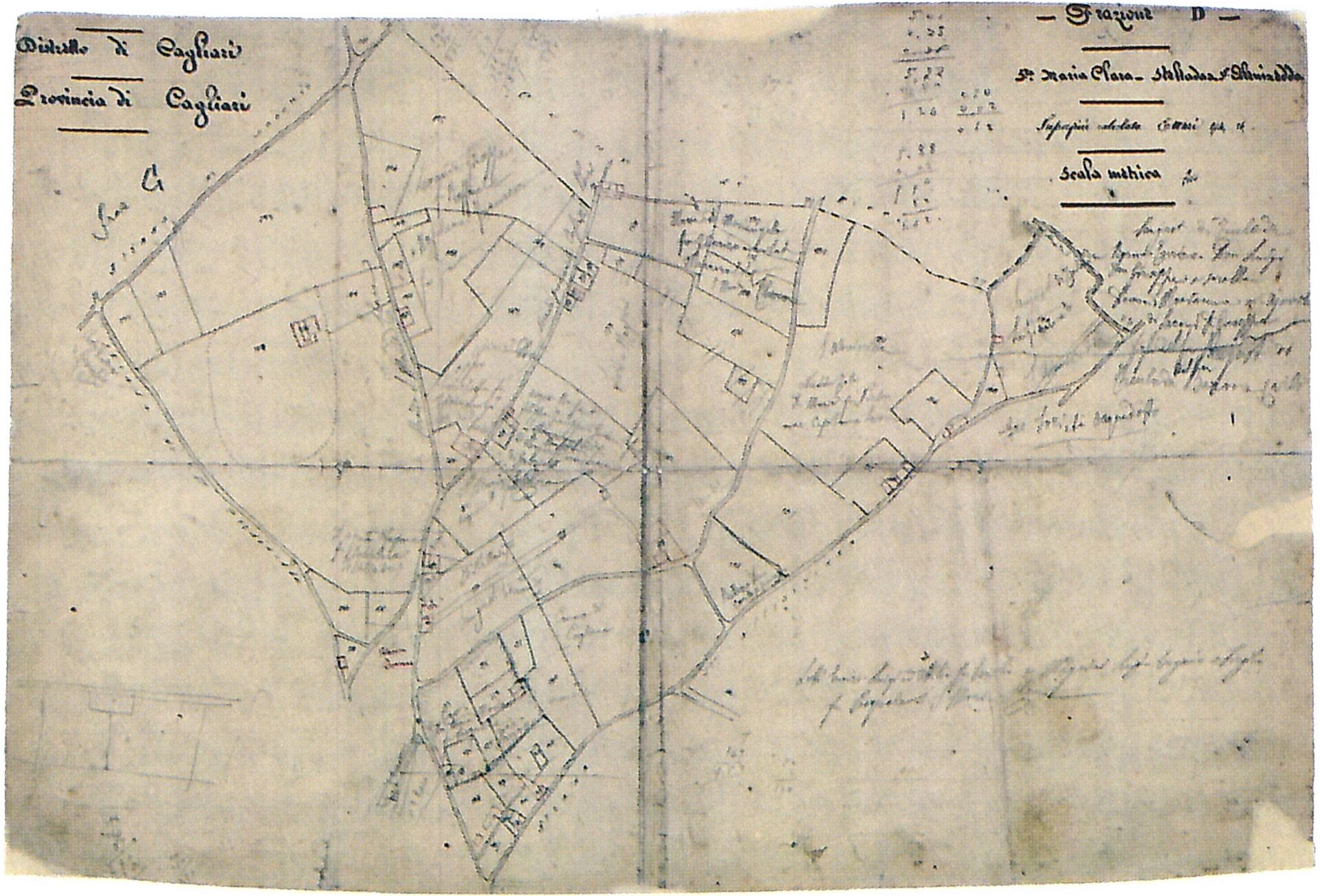 Fig. 2 Archivio di Stato di Cagliari, Uﬂicio Tecnico Erariale, Mappe-Cagliari, Frazione D: S. Maria Chiara, Stelladas, S. Alenixedda