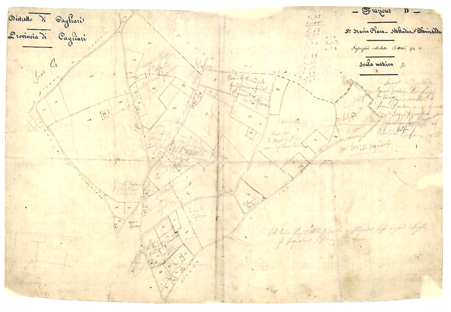 Fig. 4 Archivio di Stato ai Cagliari, stralcio di mappa catastale relativa all'area di Santa Maria Clara, Stelladas, Sant'Alenixedda - frazione D.