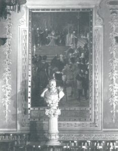 Sala del Consiglio - D. BRUSCHI: Eleonora d'Arborea promulga la Carta de Logu (con il busto marmoreo di Umberto I, eseguito da G. Sartorio) Foto: Antonello Boy, Cagliari